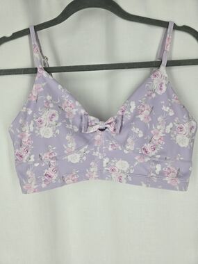 LoveShackFancy Lavender Floral Bralette with Pink Rose Print